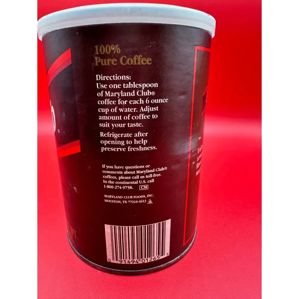 Vintage Maryland Club Filter Blend 100% Pure Coffee Empty Can Original Price Tag